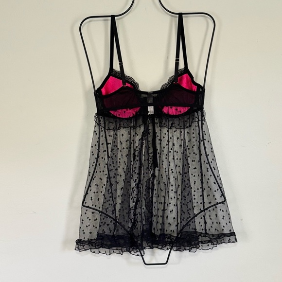 VICTORIA’S SECRET Women’s Black Pink Mesh Lace Teddy Bustier Underwire Size 34C - Picture 4 of 11